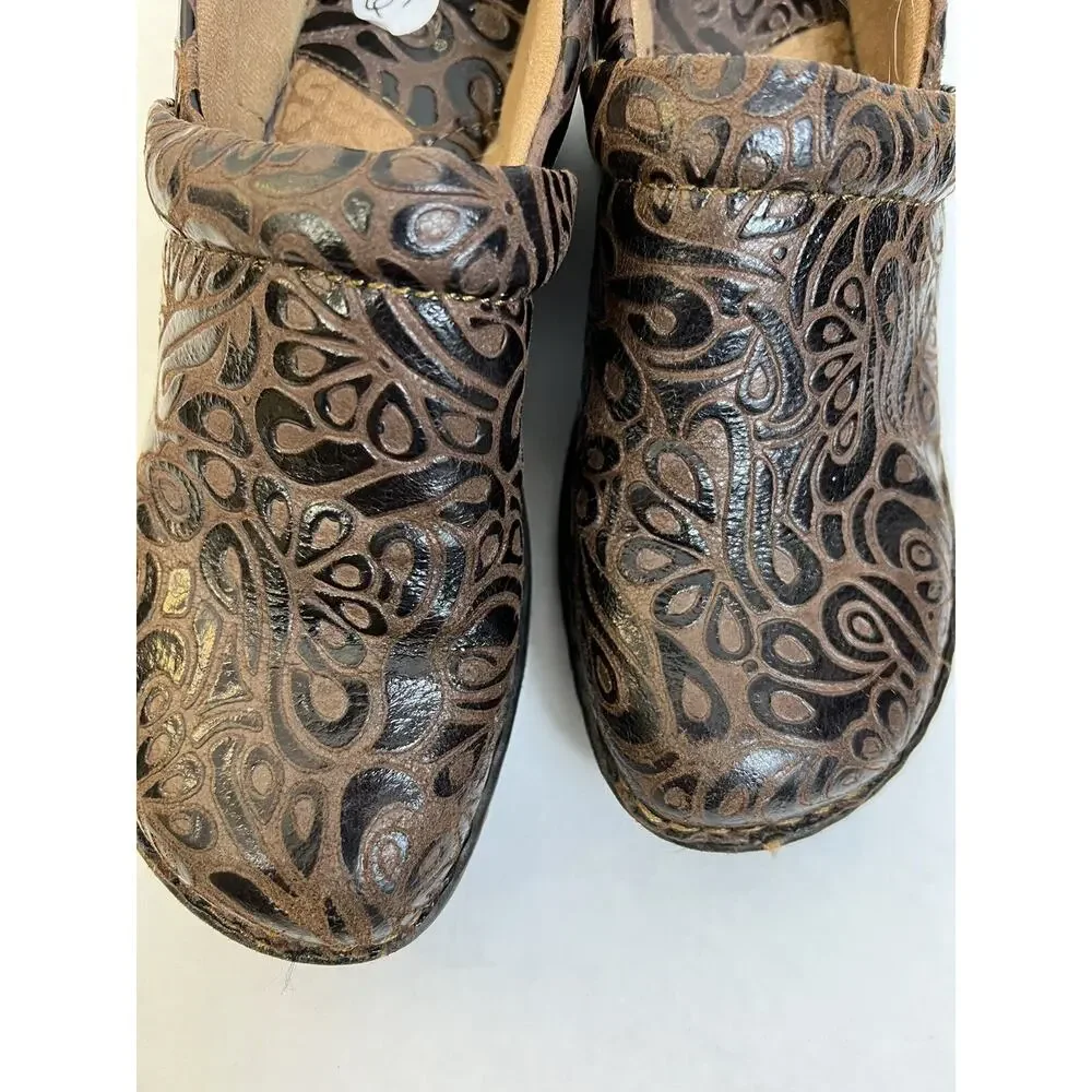 b.o.c. Peggy Slip-On Comfort Clog Women 7 Brown, Faux Tooled Leather Western